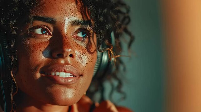 4K video of a black female call center agent on a head set talking to a cilent in a modern call center