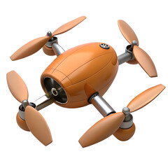 Orange Quadcopter Futurestic Drone with Camera and Futuristic Design on transparent background
