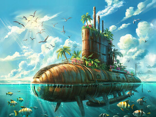 Abandoned Submarine Transformed into Tropical Island Paradise