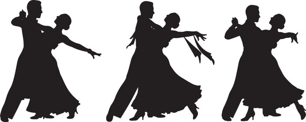 Three couples ballroom dancing in silhouette dance, ballroom dancing, silhouette, couple, dance, dancing, ballroom, waltz, tango, foxtrot, dancers, elegance, movement, partnership, romance, formal wea