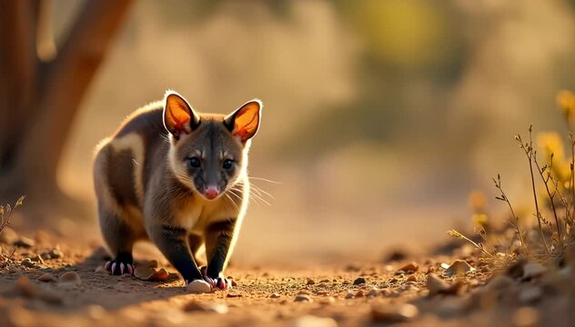 Brushtail possum running quickly across tree branches