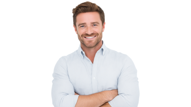 Smiling Man with Crossed Arms in Casual Attire