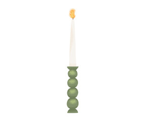Elegant white taper candle with a stacked green ball holder, hand-drawn illustration on white background