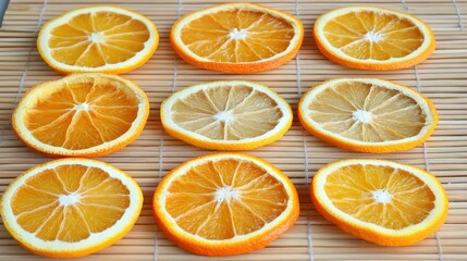 Freshly Sliced Orange and Lemon Circles on Bamboo Mat