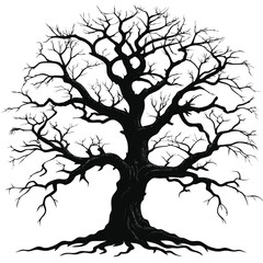 Fototapeta premium leafless dead tree stands against a clear sky, showcasing its twisted branches..eps