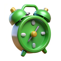 Green Alarm Clock 3D Render – Transparent Background Cut Out Object