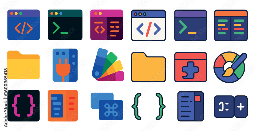 Fototapete collection of icons for various computer programs and tools. the icons are colorful and include a fi