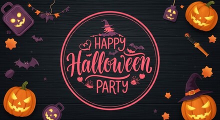 Spooky Halloween Night Celebration Decorations and Party Elements