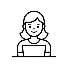 Girl with laptop, Working woman icon, International Women`s Day related vector illustration
