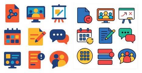 Set of icons for a computer program. The icons include a calendar, a pen, a calendar, a person, a person, a person, a person, a person, a person, a person, a person