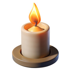 Candle with Bright Flame on Wooden Surface in Warm Cozy Lighting on transparent background
