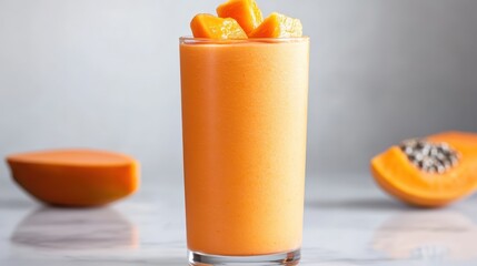 Fresh and Vibrant Papaya Smoothie with Orange Fruit Garnish