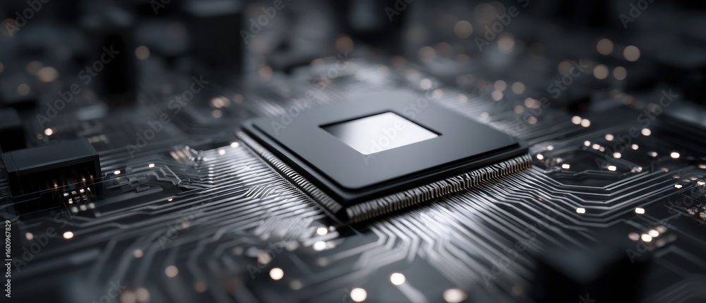 Poster high-tech microchip: a close-up view of modern technology