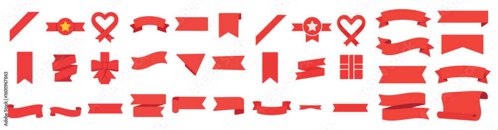 Aufkleber collection of red flags and ribbons, including a heart and a star. the flags and ribbons are all red