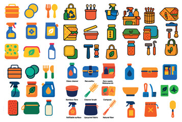 Collection of various items, including a bowl, a cup, a spoon, a fork, a knife, a bottle, a bag, and a brush