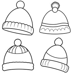 Fototapeta premium Winter Hats Coloring Page – Cozy Hat Outlines for Kids to Color