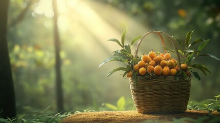 Fresh Citrus Fruits in a Basket Surrounded by Bright Green Nature