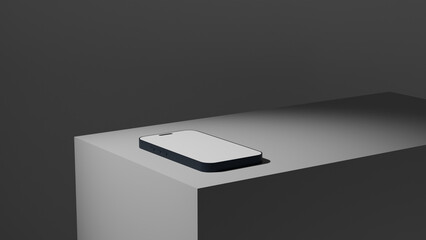 Smartphone with white screen on dark surface, minimalistic mockup for advertising, mobile app