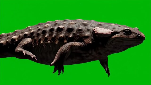 Detailed Armadillo Girdled Lizard Ouroborus Cataphractus Isolated on Bright Green Screen Showing Brown Scales and Bumpy Tubercles in Wildlife Reptile Close Up