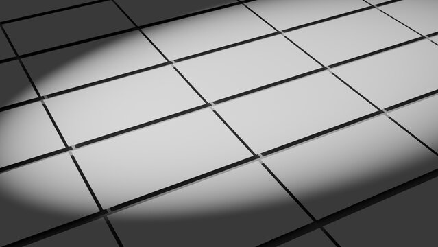 Row of white cards for mockups and design as isometric business card template, background with shadows for graphics, branding, advertising