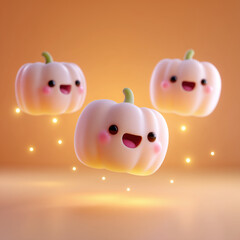 Adorable Floating Pumpkins &ndash; Cute Kawaii Halloween Art