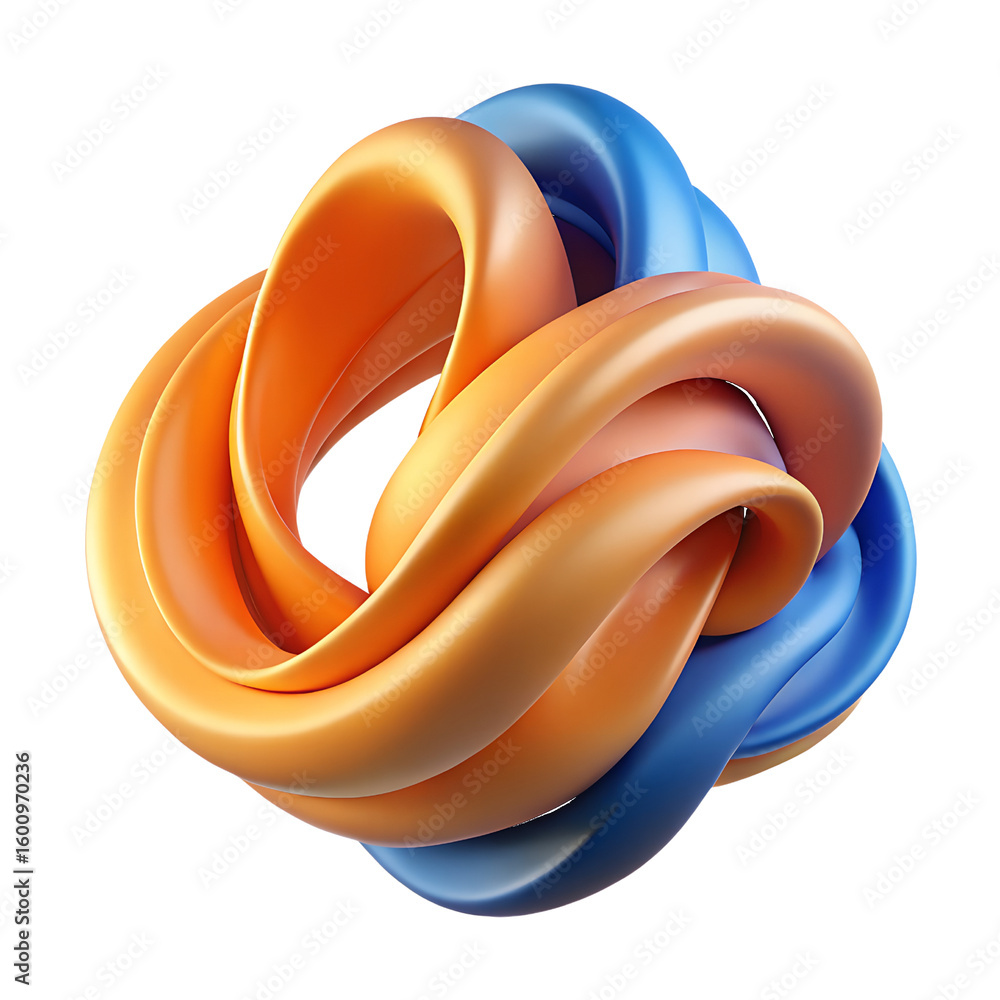 Fototapete abstract torus knot rendering in orange and blue on black background design on transparent backgroun