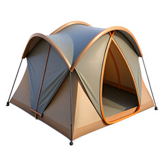 3D Camping Tent and Outdoor Adventure Gear in Nature Landscape Scene on transparent background