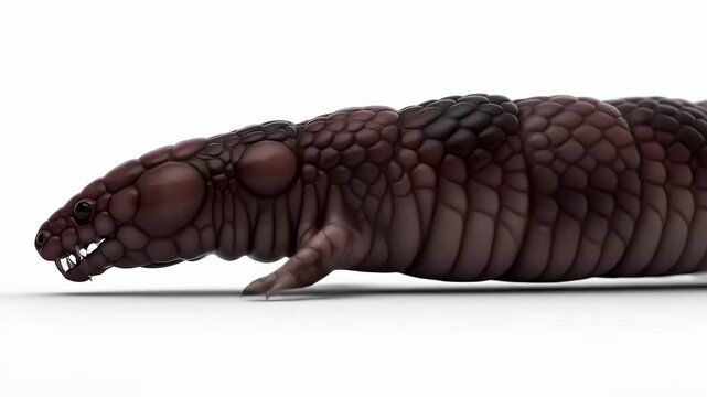 Detailed Side View of a Purple and Brown Bipes Biporus Worm Lizard Against a White Background Revealing Scaly Texture Two Legged Anatomy and Unique Anatomical Structure