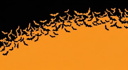 A Swarm of Bats Flying Across an Orange and Black Halloween Background
