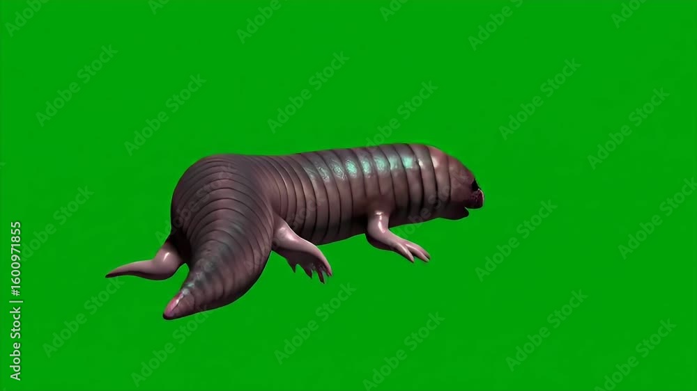 Poster isolated segmented worm like creature with tiny limbs and iridescent sheen in 3d rendering animation