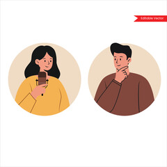 Couple Using Smartphone:  Modern Illustration of Young Adults with Mobile Phone Flat vector illustration