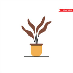 Elegant Potted Plant: Minimalist Brown Leaf Design for Home Decor & Branding Flat vector illustration
