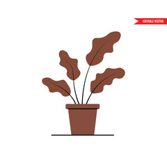 Simple Brown Potted Plant Illustration: Minimalist Houseplant Design for Web and Print Flat vector illustration