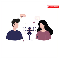Podcast Interview: Two People Discussing a Topic Flat vector illustration