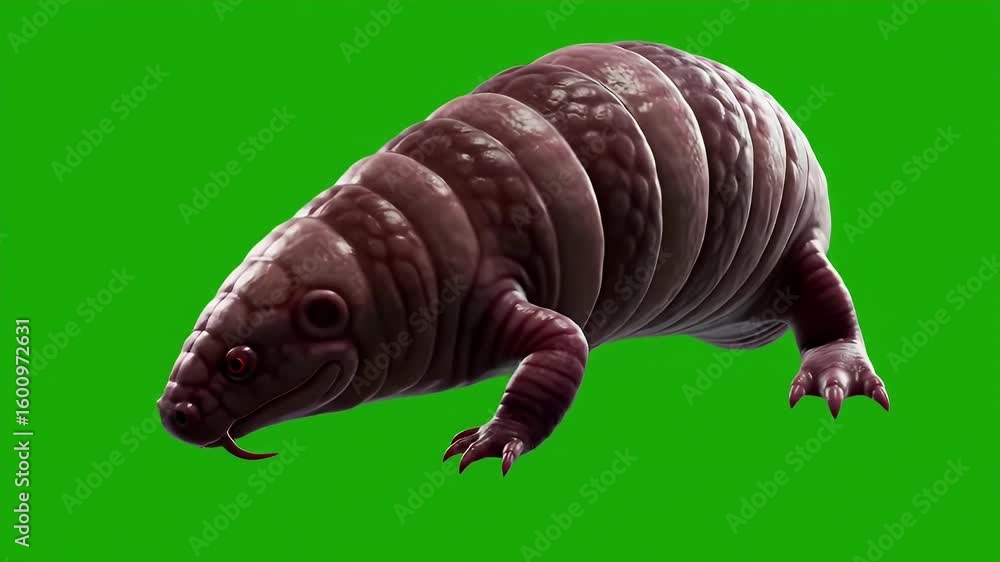 Poster purplish brown pseudarachnids with segmented body and multiple limbs isolated against a green screen