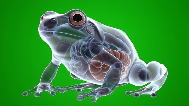 Translucent Frog Anatomy with Visible Internal Organs on Isolated Green Screen for Educational Scientific Illustration of Frog Rana Visuals