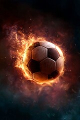 Fototapeta premium Fiery Soccer Ball with Energy Burst on Dark Background