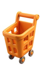 
3d orange shopping cart icon isolated on transparent background on white background