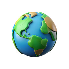 Cartoon earth globe with continents isolated on transparent background