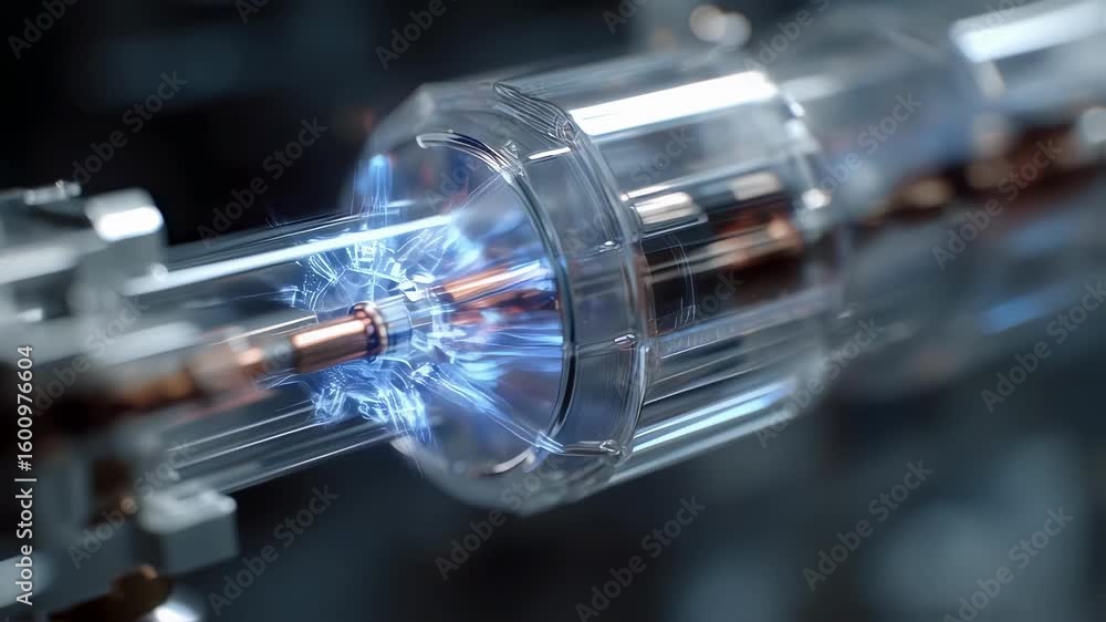 Poster futuristic engine rotating at high speed with blue glowing lights and sparks, showcasing innovative 