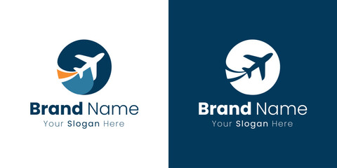 Modern Airplane Travel Company Logo Design Illustrating Global Journeys and Exploration