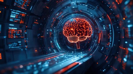 Futuristic AI Brain Scan Animation Inside a High-Tech Tunnel for Medical Purposes - Powered by Adobe