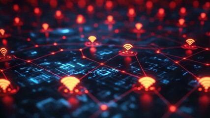 Abstract futuristic network connection with wifi hotspots and red connecting lines - Powered by Adobe