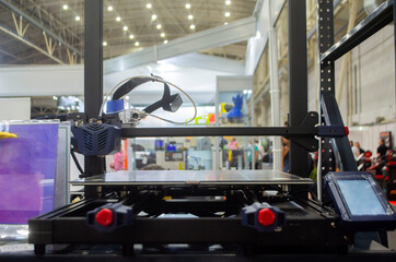 3D printer. Working surface desktop of 3D printer. Empty work surface of non-working 3D printer....