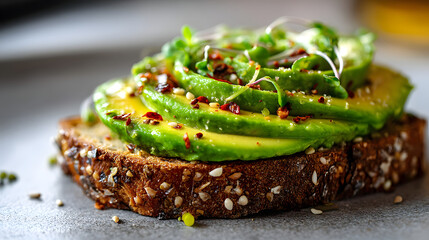 A carefully sliced avocado rose on multigrain toast