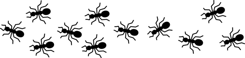 marching ant seamless pattern vector with insect icons and silhouettes. Emmet or pismire line banner logo representing teamwork, organization, and cooperation in nature