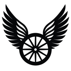 Stylized black winged wheel symbol wings silhouette
