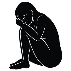 Woman curled up in black silhouette white