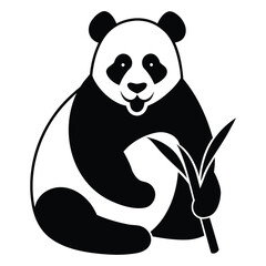 Stylized black and white panda holding bamboo illustration