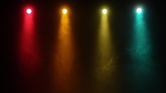 Abstract blue and red spot light with smoke on black background